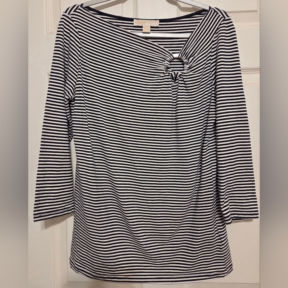 Michael Kors Women's Striped Cotton / Spandex  3/4 Sleeve Top. Size M